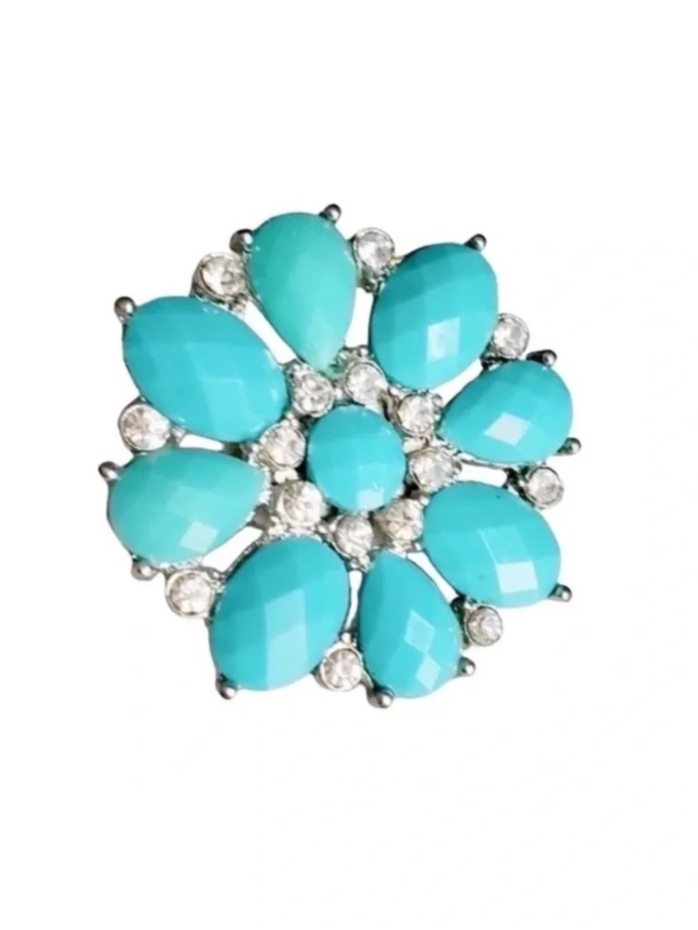 Turquoise Crystal Floral Statement Ring